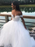 Off the Shoulder Tulle White Appliques Prom Dress LBQ0641